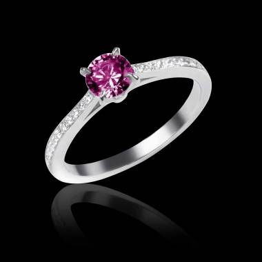 Elodie 白18K金粉红蓝宝石订婚戒指 群镶钻石