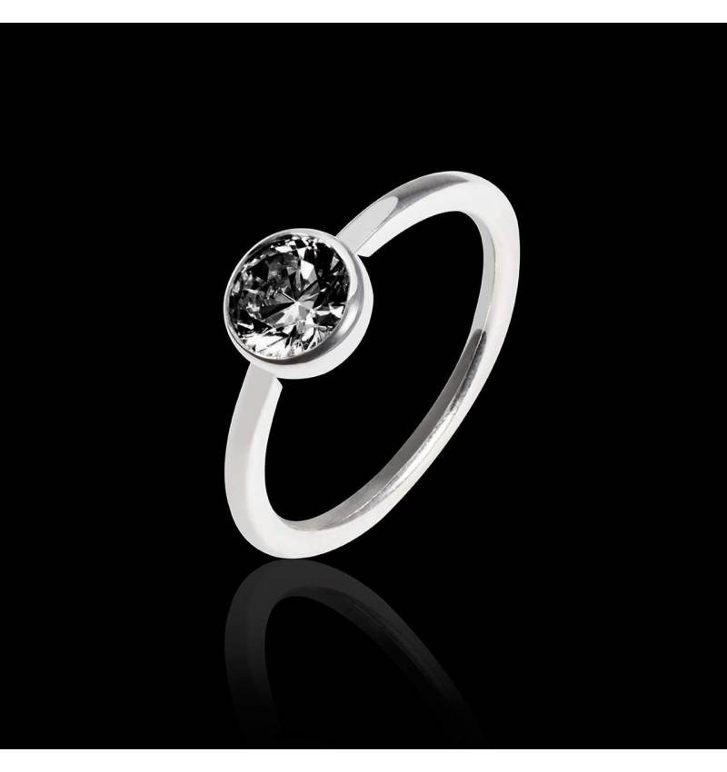 Cristina k金单颗黑色钻石戒指