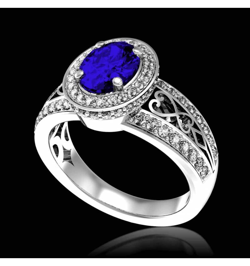 女沙皇 K金蓝宝石密镶钻石订婚戒指