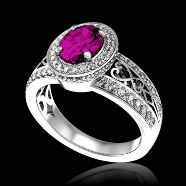 女沙皇 K金粉红蓝宝石密镶钻石订婚戒指