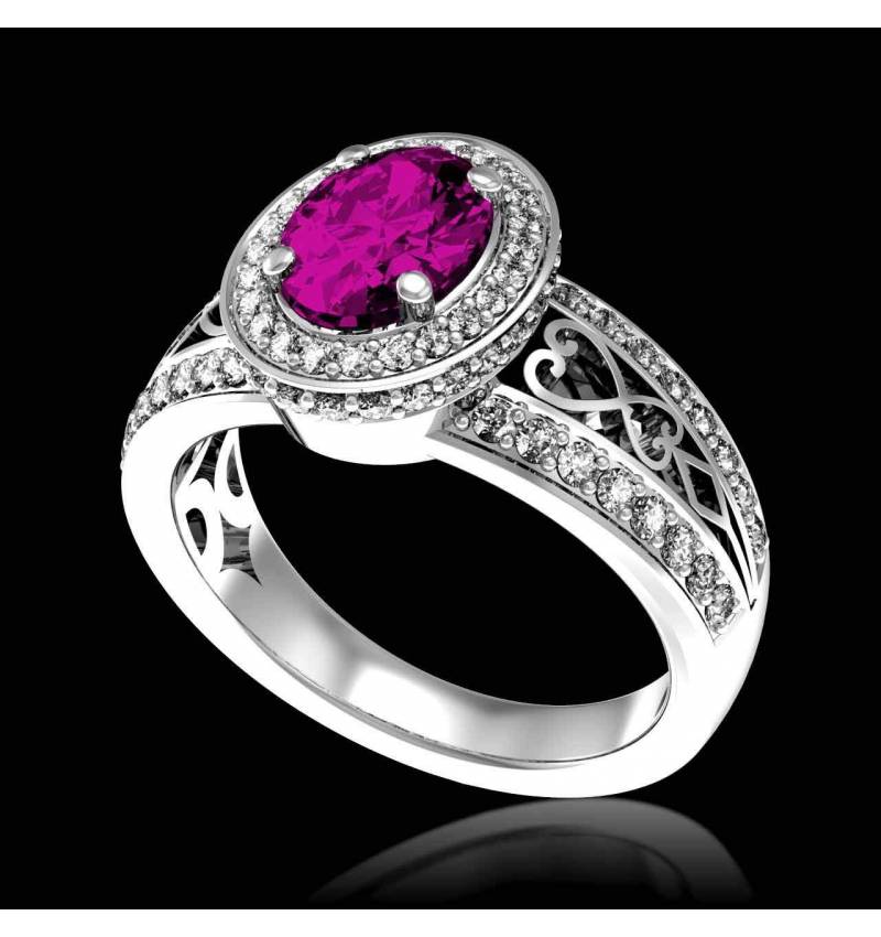 女沙皇 K金粉红蓝宝石密镶钻石订婚戒指