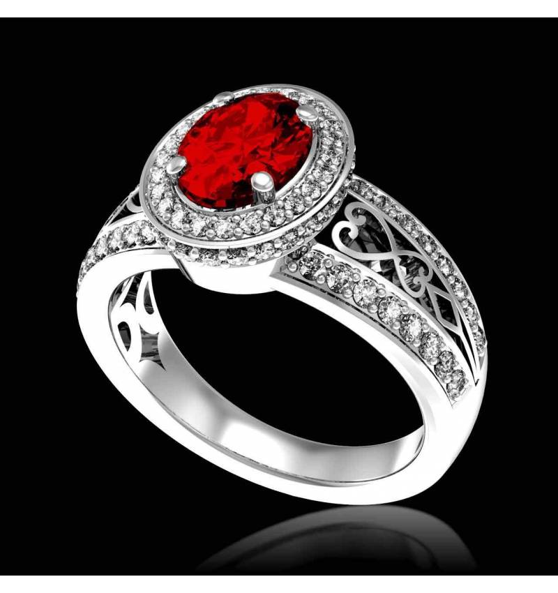 女沙皇 K金红宝石密镶钻石订婚戒指