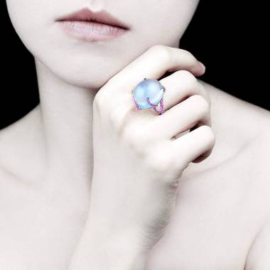 月之石 粉红蓝宝石戒指