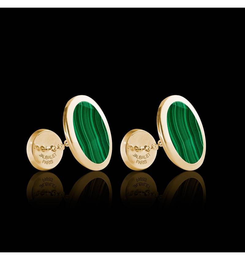 Boutons de manchette chevalière Ovum Malachite or jaune vermeil