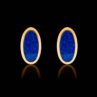 Boutons de manchette chevalière Ellipsis Lapis Lazuli or jaune vermeil