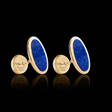 Boutons de manchette chevalière Ellipsis Lapis Lazuli or jaune vermeil