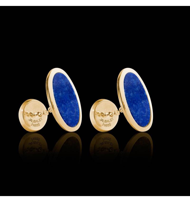 Boutons de manchette chevalière Ellipsis Lapis Lazuli or jaune vermeil