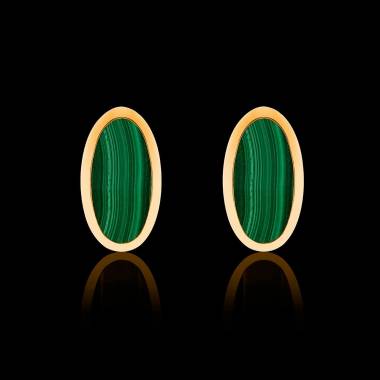Boutons de manchette chevalière Ellipsis Malachite or jaune vermeil