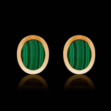 Boutons de manchette chevalière Ovalis Malachite or jaune vermeil