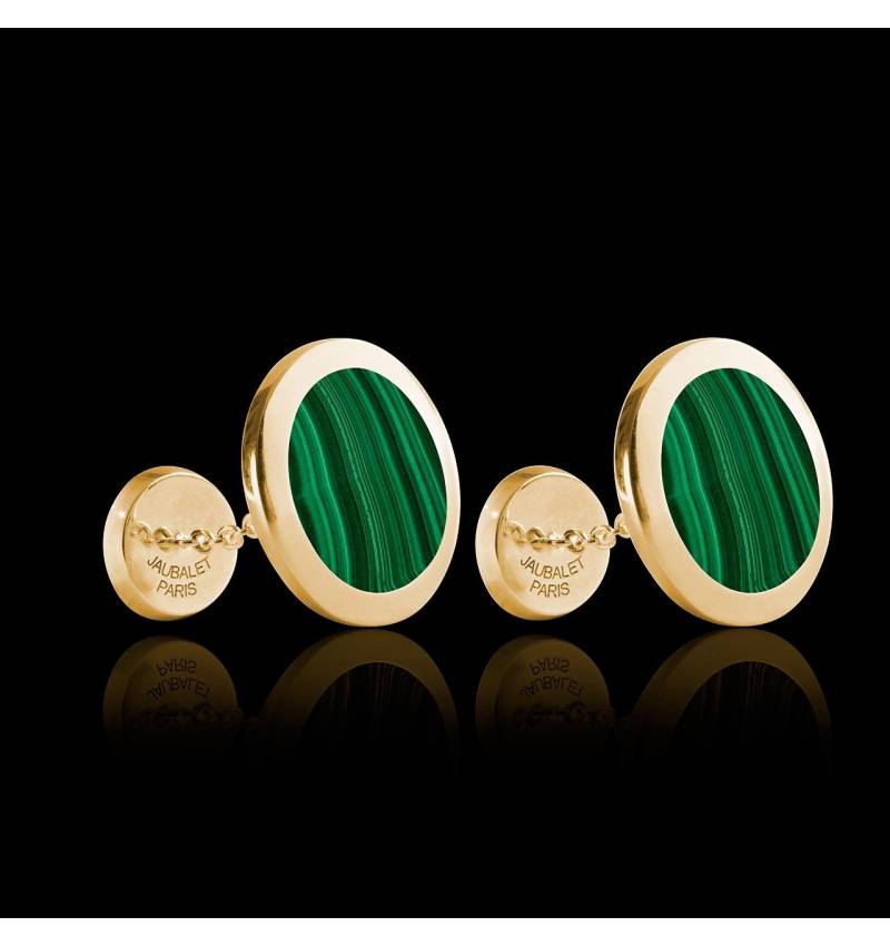 Boutons de manchette chevalière Ovalis Malachite or jaune vermeil