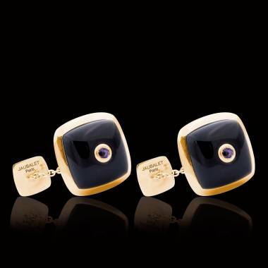 Boutons de manchette or jaune vermeil onyx Quadrum