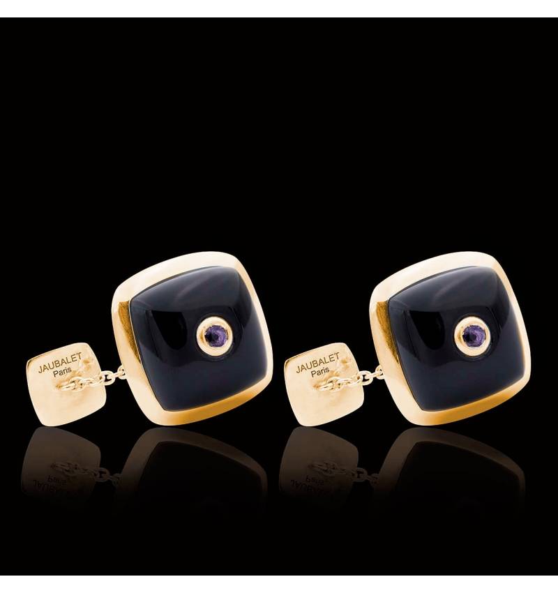 Boutons de manchette or jaune vermeil onyx Quadrum