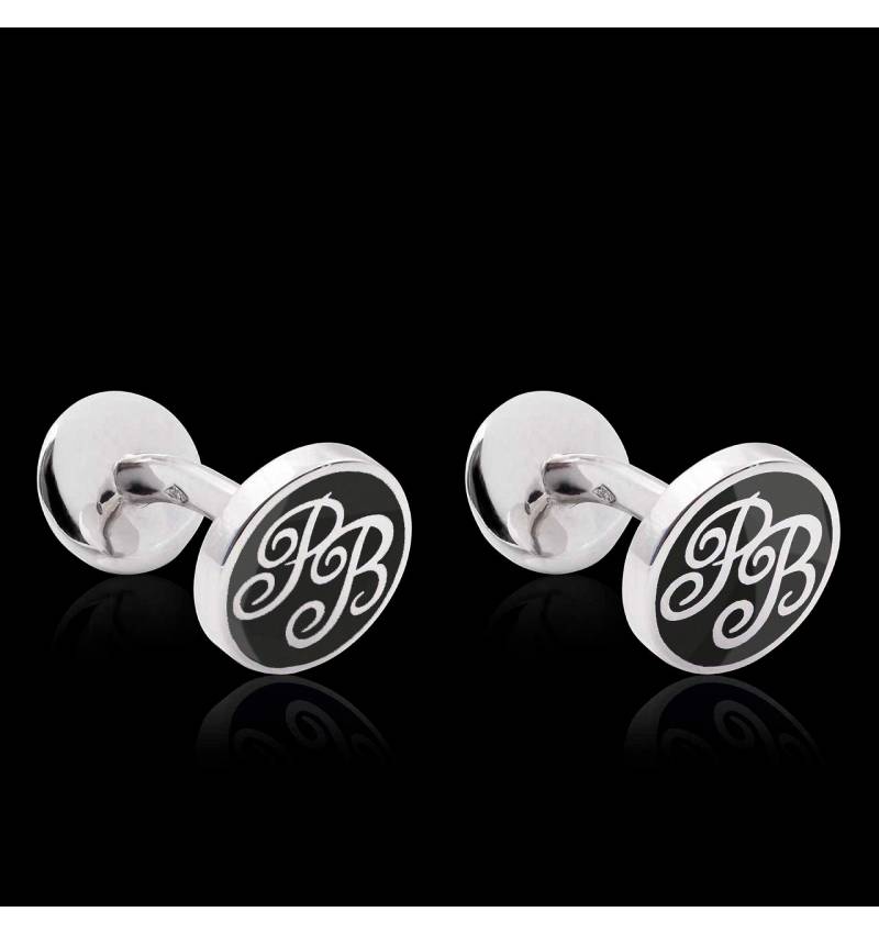 Boutons de manchette argent Initiales Laque